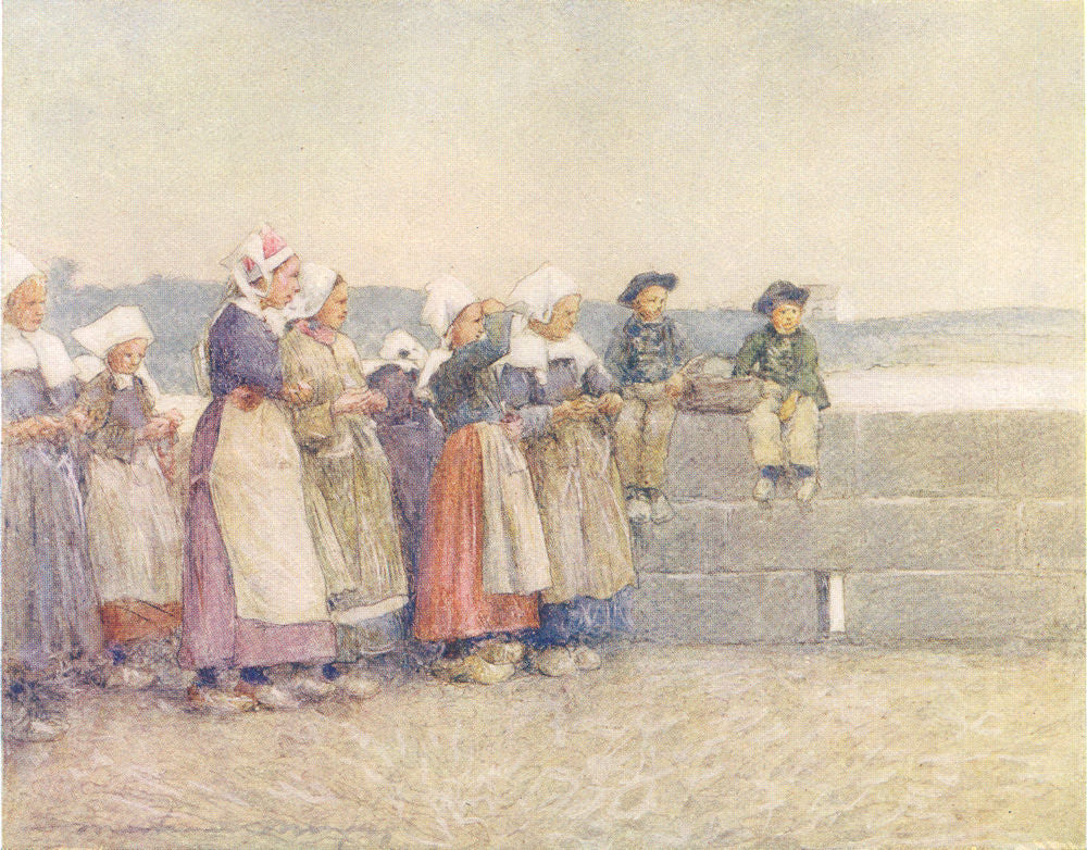 FINISTÈRE BRITTANY BRETAGNE. Watching for fishing fleet, Concarneau 1905 print